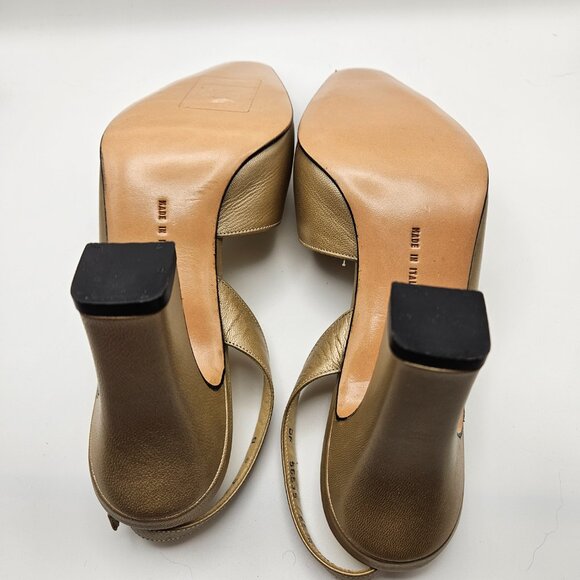 Salvatore Ferragamo Gold Leather Slingback Heels w/ Snakeskin Cap Toe – Size 8B - Picture 10 of 11